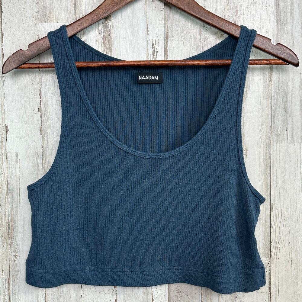 Naadam Ribbed Crop Tank Top XL Modal Cashmere Blue Quiet Luxury Minimalist EUC